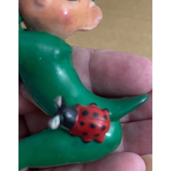 Vtg 50s Red Green Pixie Elf Figurines Ladybug Rubber Hangers Climbers Christmas - Picture 7 of 9